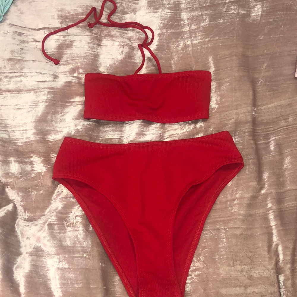Red Ribbed Bikini - Picture 1 of 2